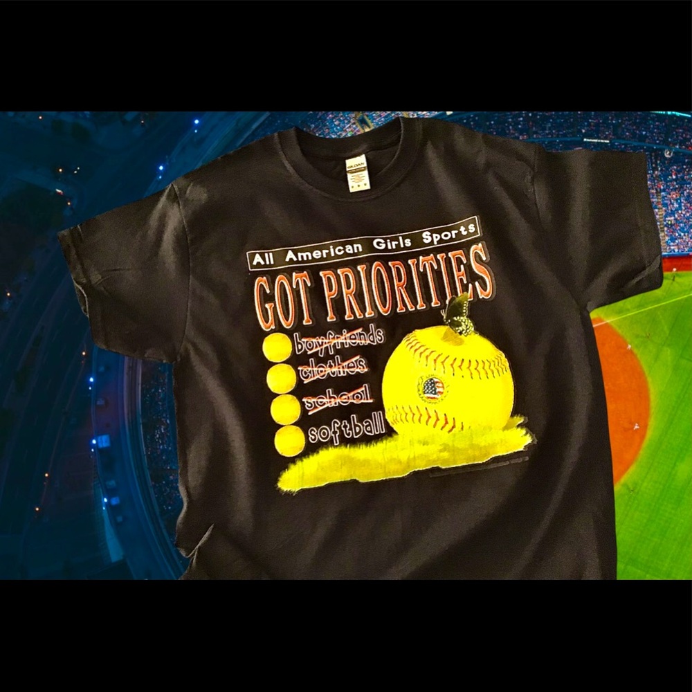 Girls Fastpitch Softball “ Got Priorities “ T shirt. Made to order